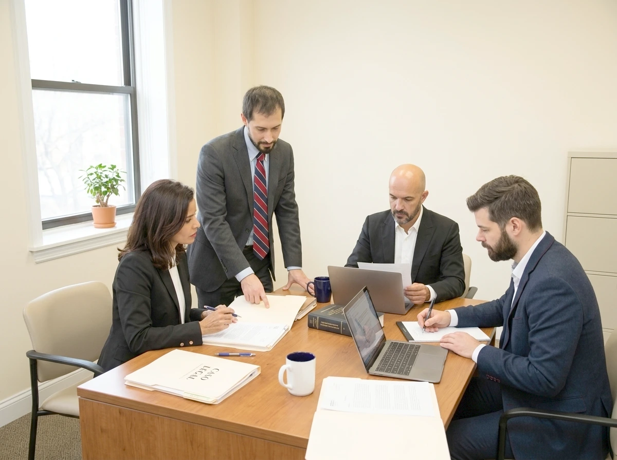 lawyer reviewing documents professional office setting