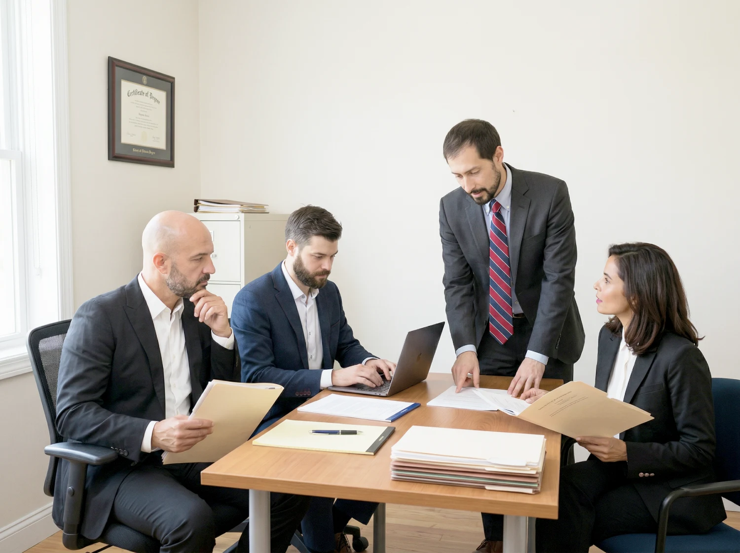lawyer reviewing documents professional office setting